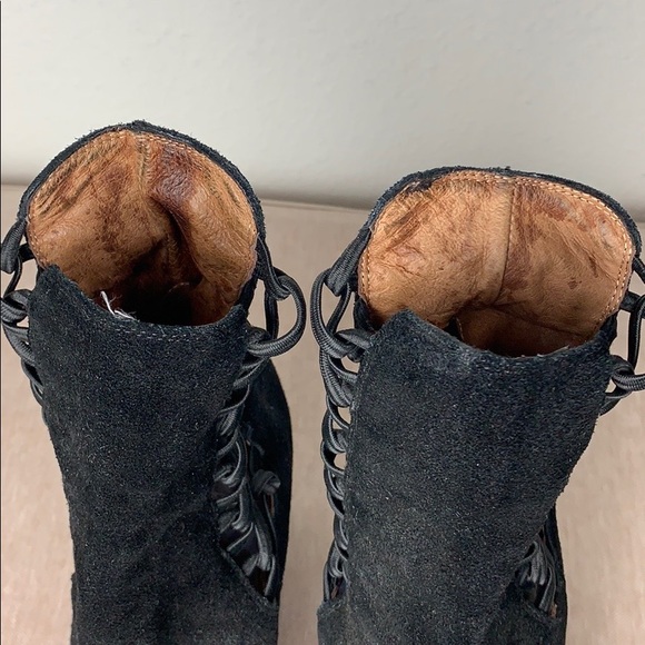 Jeffrey Campbell Suede Leather Criss Cross Black Side Laced Booties - Picture 6 of 11